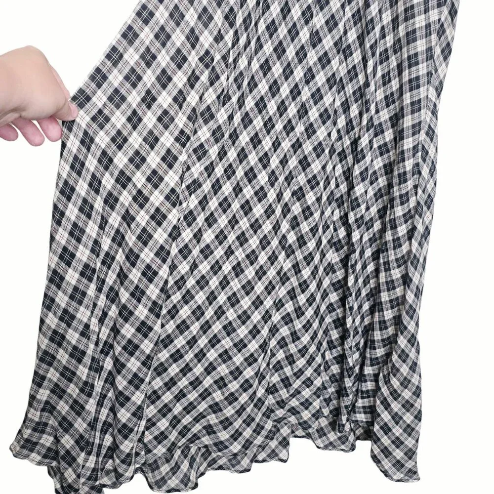 Doen Gwyneira Navy Countryside Plaid Ruffle Cotton Midi Dress Size L - Picture 6 of 9